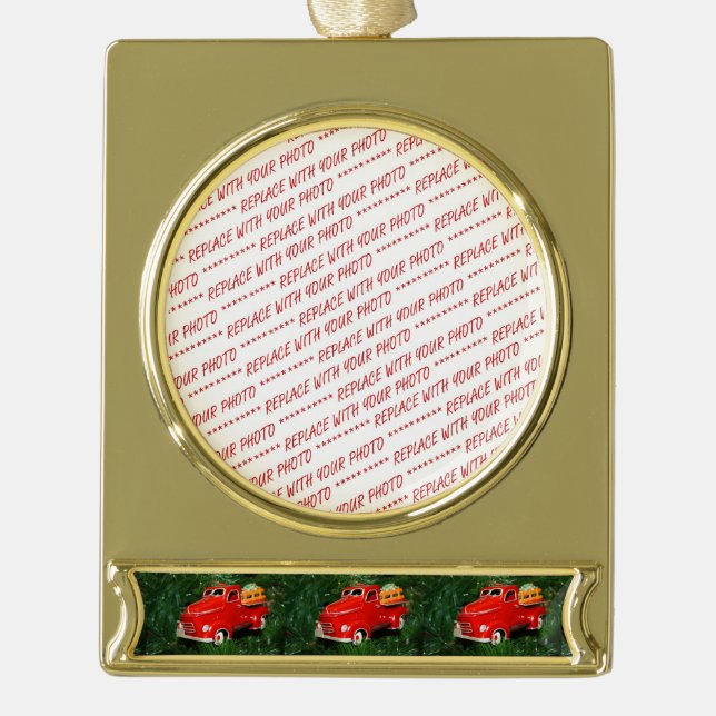Red Pick-up Truck Weihnachten Banner-Ornament Gold (Vorderseite)