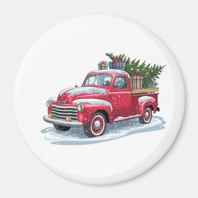 Red Pickup and Christmas Tree Magnet (Vorne)