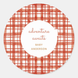 Red Picnic Kariert Adventure erwartet Herbst Baby  Runder Aufkleber