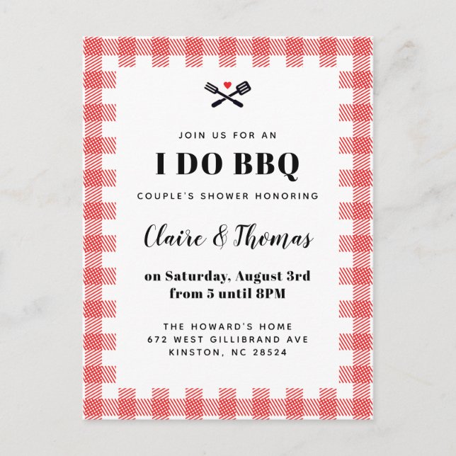 Red Picnic Plaid Cloth I Do BBQ Invitation (Devant)