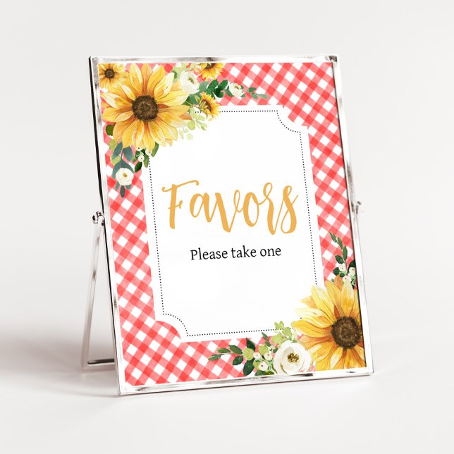 Red Picnic Sunflower Baby Shower Favoriten Poster (Floral Picnic Baby Shower Favors Sign)