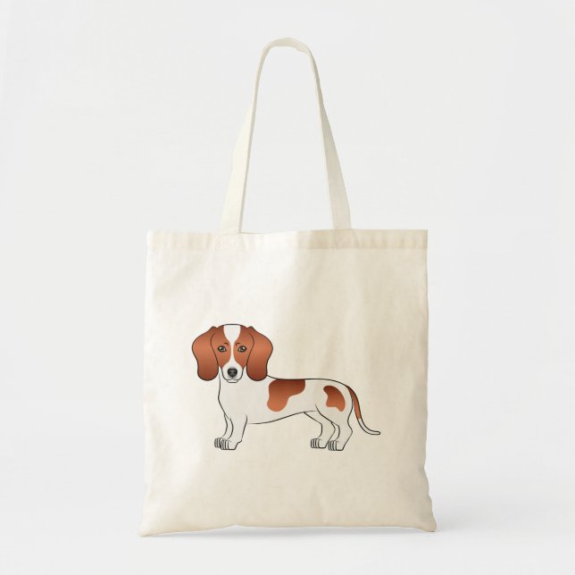 Red Piebald Kurz Hair Dackel Niedlich Cartoon Dog Tragetasche (Vorne)