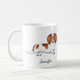 Red Piebald Long Hair Dackel Cartoon Dog & Name Kaffeetasse