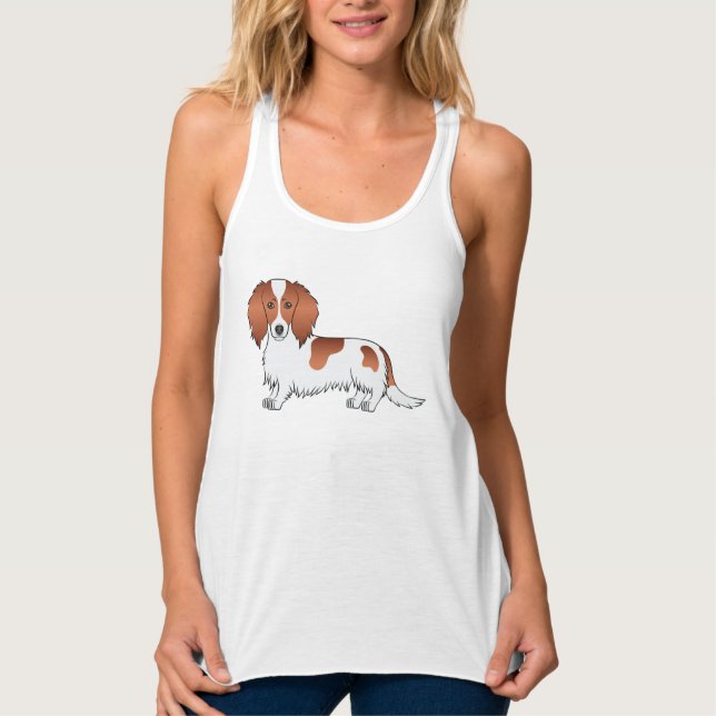 Red Piebald Long Hair Dackel Niedlich Cartoon Dog Tank Top (Vorderseite)