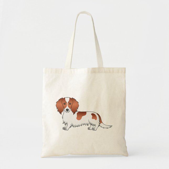 Red Piebald Long Hair Dackel Niedlich Cartoon Dog Tragetasche (Vorne)