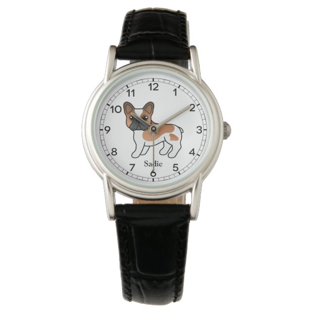 Red Pied French Bulldog Niedlicher Cartoon Dog & N Armbanduhr (Vorderseite)