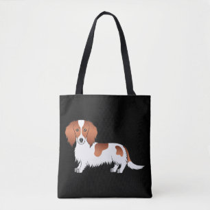 Red Pied Long Hair Dackel Cartoon Hund auf Schwarz Tasche