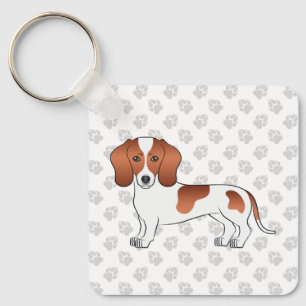 Red Pied Smooth Hair Dachshund Cartoon Dog & Paws Schlüsselanhänger