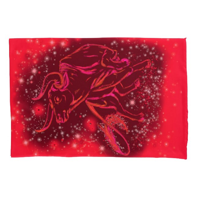 Red Pillow Case Bull läuft in der Starry Night Kissenbezug (Vorderseite)