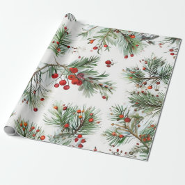Red Pine & Berries Design Geschenkpapier