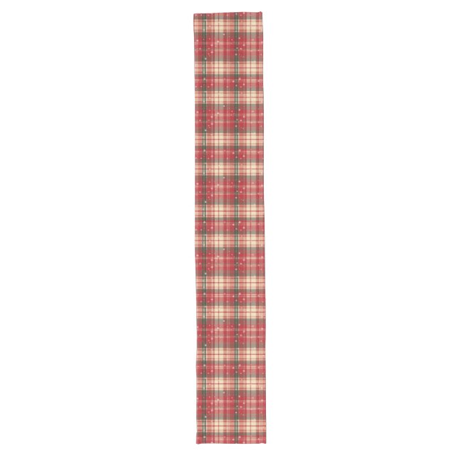 Red & Pine Green Holiday Plaid Table Runner Großer Tischläufer (Vorderseite)