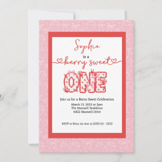 Red & Pink Berry Sweet One Girl 1st Birthday Party Einladung