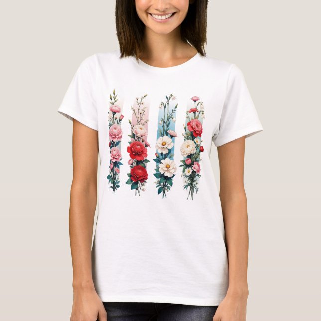 RED PINK BLUE WHITE WILDFLOWERS T-Shirt (Vorderseite)