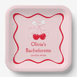 Red Pink Bow Cherrry auf Top Bachelorette Pappteller