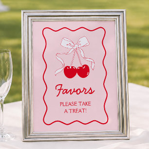 Red Pink Bow Cherry Baby Dusche Gefallen Poster
