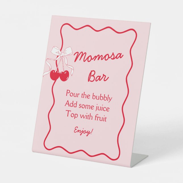 Red Pink Bow Cherry Baby Dusche Momosa Bar Sockelschild (Vorderseite)