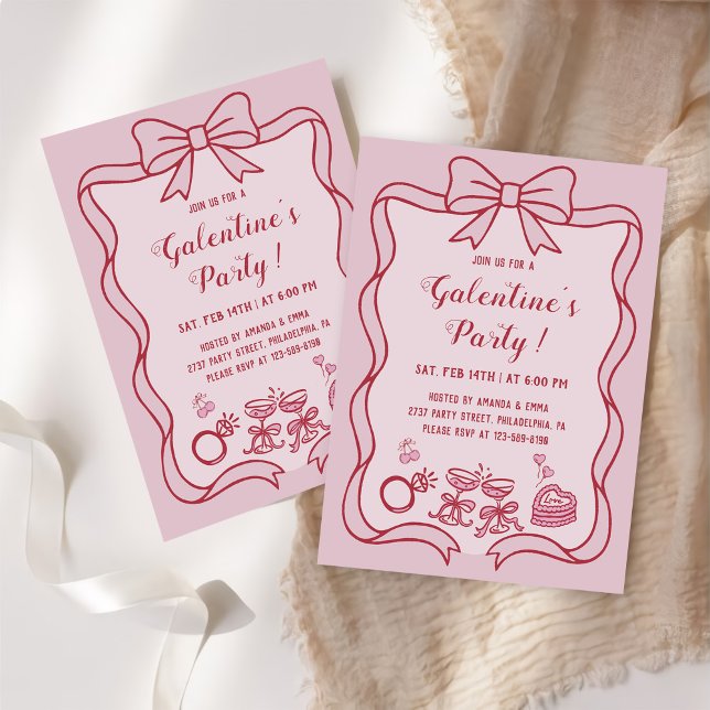 Red Pink Bow Galentine's  Party Einladung (Von Creator hochgeladen)