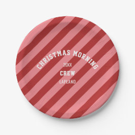 Red Pink Candy Strip Weihnachtsvormittag Crew Pappteller