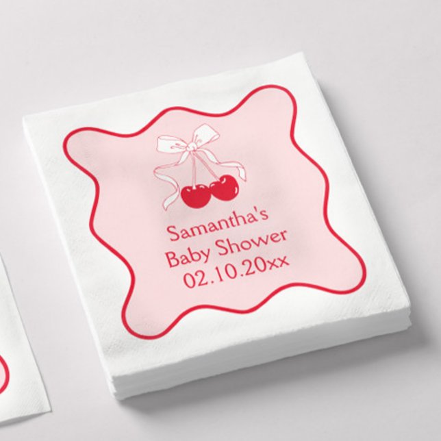 Red Pink Cherry auf Top Bow Baby Dusche Serviette (Von Creator hochgeladen)
