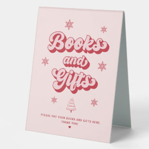 Red Pink Christmas Baby Shower Bücher und Geschenk Tischaufsteller