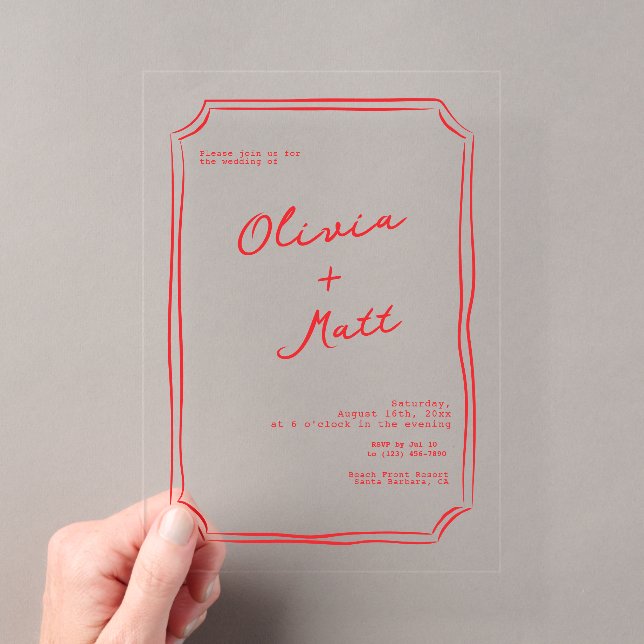Red + Pink Colorful Wedding Invite Acryleinladungen (Insitu (Handheld))