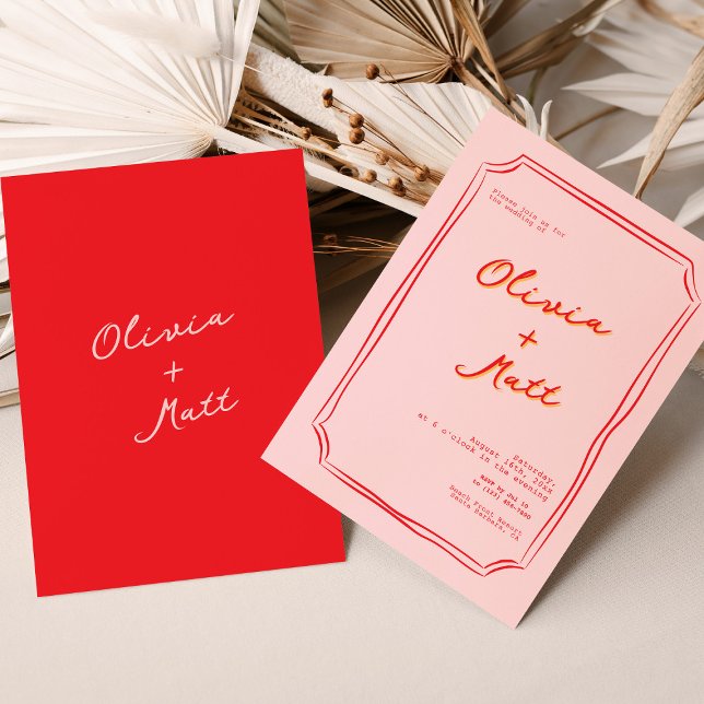Red + Pink Colorful Wedding Invite Einladung (red pink wedding, colorful wedding invitation, modern wedding invite, bold wedding invite, vibrant w)