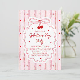 Red Pink Coquette Cherry Bow Galentine's Day Party Einladung
