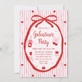 Red Pink Coquette Hand Drawn Galentine's Party  Einladung