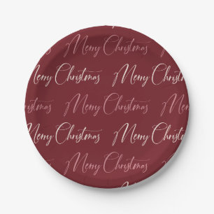 Red Pink Cream Script Pattern Frohe Weihnachten Pappteller