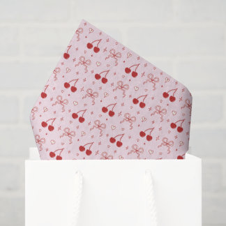 Red Pink Cute Bow Cherry Hearts Valentine’s Day Seidenpapier