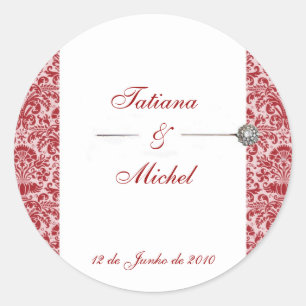 Red & Pink Damask Runder Aufkleber