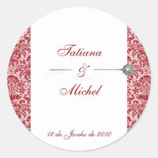 Red & Pink Damask Runder Aufkleber
