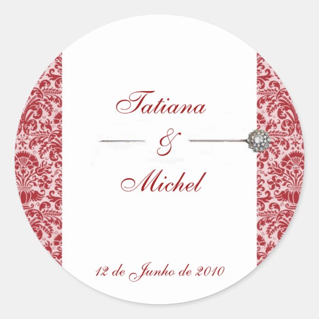 Red & Pink Damask Runder Aufkleber (Vorderseite)