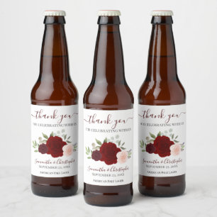 Red & Pink Elegant Boho Rose Hochzeit Vielen Dank Bierflaschenetikett