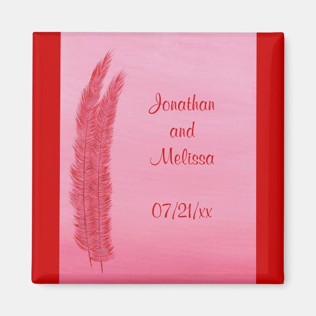Red Pink Feathers Speichern Sie das Datum der Hoch Magnet (Vorne)