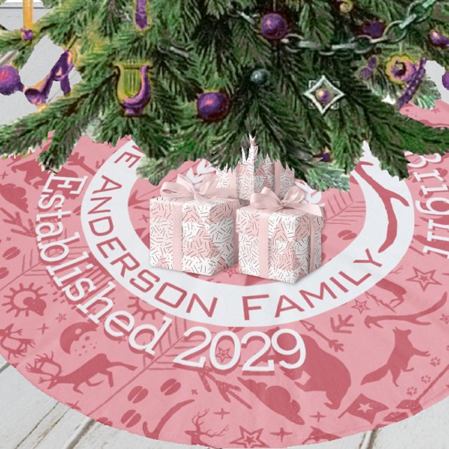 Red Pink Forest Weihnachtsfamilie Reindeh Fleece Weihnachtsbaumdecke (Von Creator hochgeladen)