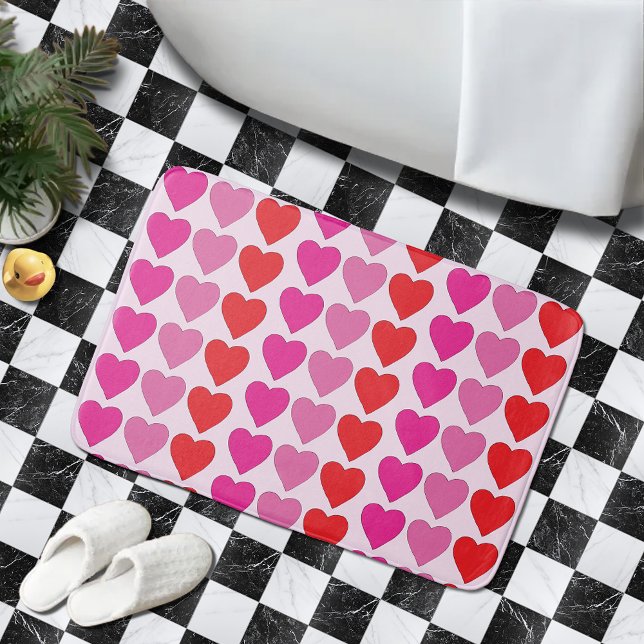 Red Pink Fuchsia Hearts Badematte (Von Creator hochgeladen)