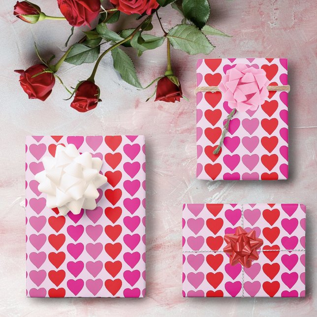 Red Pink Fuchsia Hearts Geschenkpapier Set (Von Creator hochgeladen)