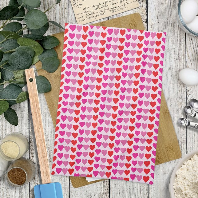 Red Pink Fuchsia Hearts Geschirrtuch (Von Creator hochgeladen)