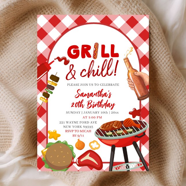 Red Pink Gingham Birthday BBQ invitation Einladung (Von Creator hochgeladen)