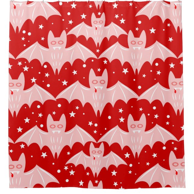 red pink halloween vampire bat fangs creepy duschvorhang (Vorderseite)
