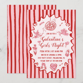 Red Pink Hand Drawn Galentine's Girls Night Party Einladung