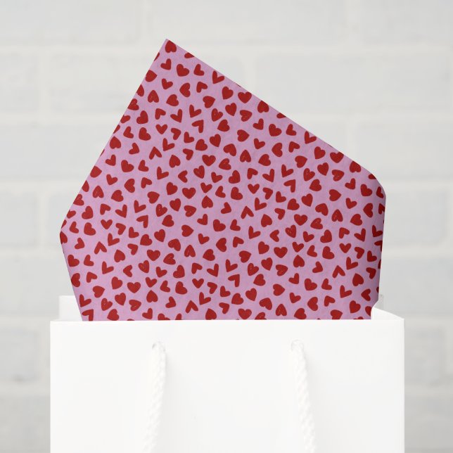Red Pink Hand Drawn Hearts Valentine’s Day Seidenpapier (Geschenktüte)