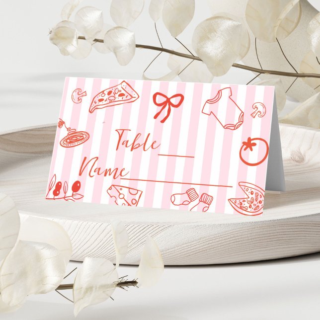 Red & Pink Hand Drawn Pizza Baby Shower Place Card Platzkarte (Red and Pink Hand Drawn Pizza Place card)