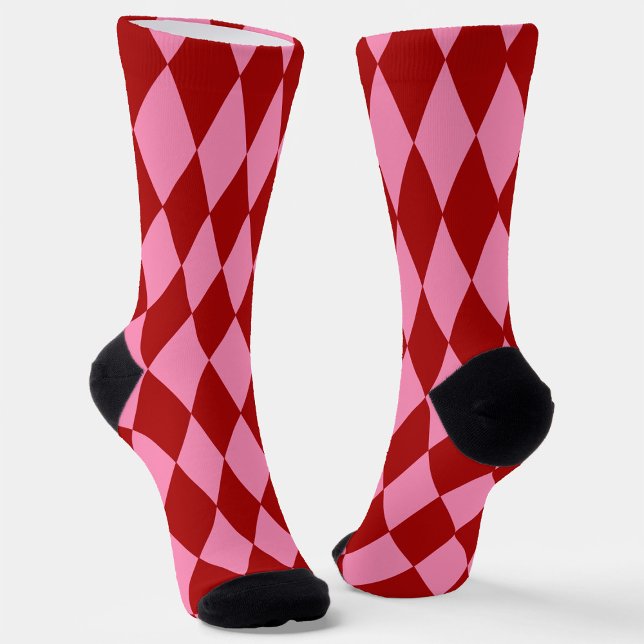 Red Pink Harlequin Checkered Design  Socken (Von Creator hochgeladen)