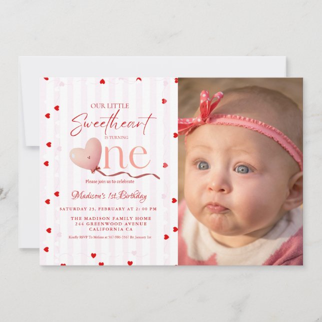 Red Pink Heart Valentine's Day Sweetheart Birthday Einladung (Vorderseite)