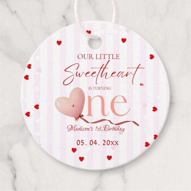 Red Pink Heart Valentine's Day Sweetheart Birthday Geschenkanhänger (Vorderseite)