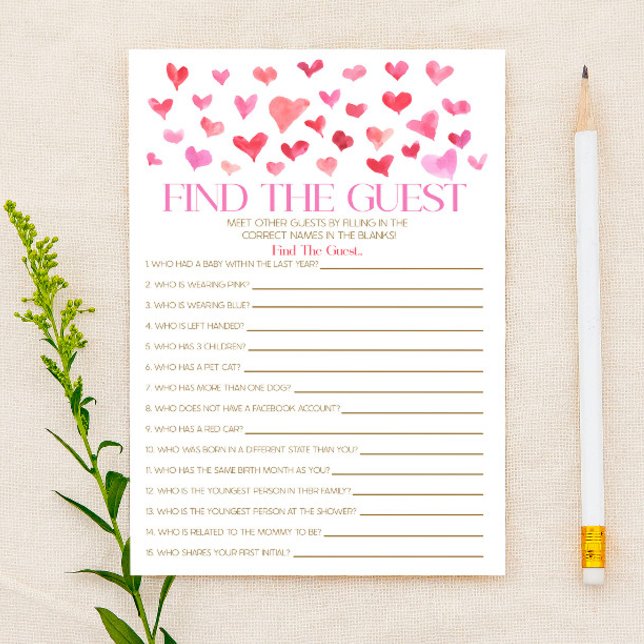Red Pink Hearts finden das Guest Baby Shower Game Briefpapier (Von Creator hochgeladen)