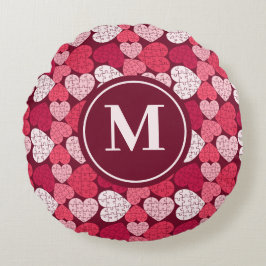 Red & Pink Jigsaw Puzzle Herzmuster Monogramm Rundes Kissen
