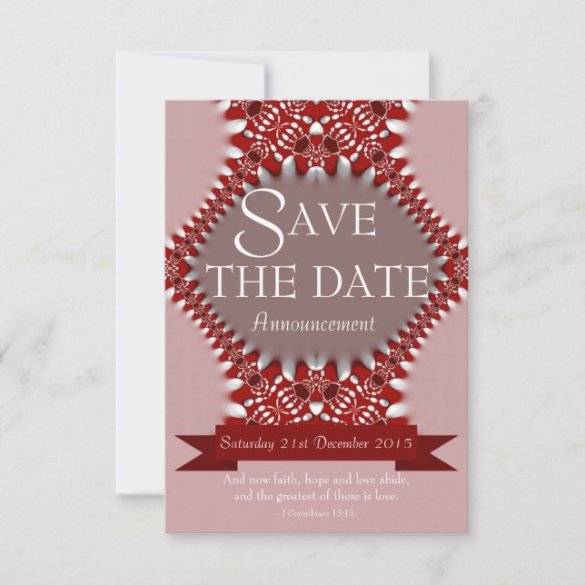 Red Pink Lace Save the Date Hochzeitsankündigung Einladung (Vorderseite)